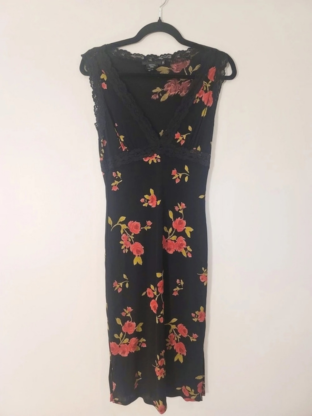 Guess Rose Lace Floral Midi Dress Black Medium Like New Romantic NYE XMAS Witchy